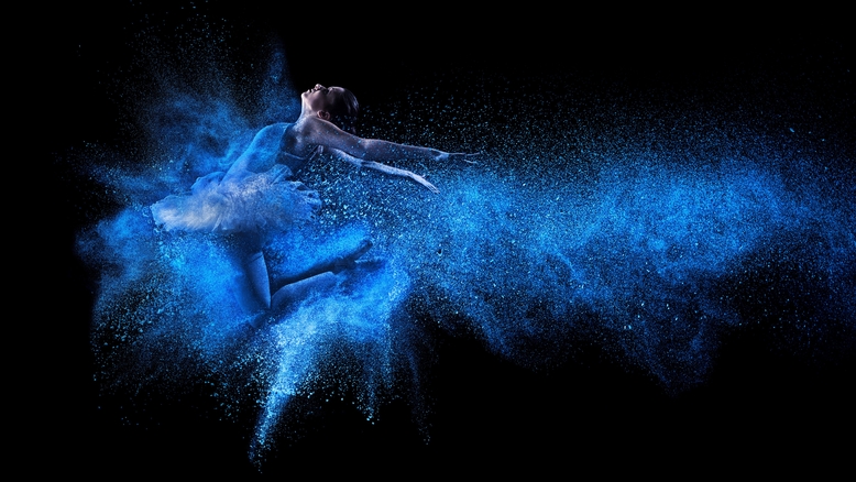 Ballet jump with blue chalk