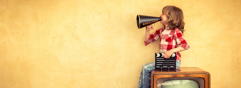 Girl on tv with megaphone