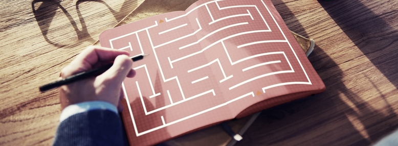 Red sheet with printed maze